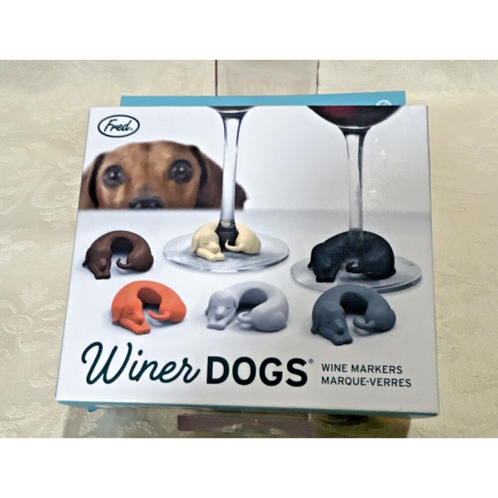 Fred Dogs Wine Glass Markers, 6 Pack Multicolor Plastic Lightweight